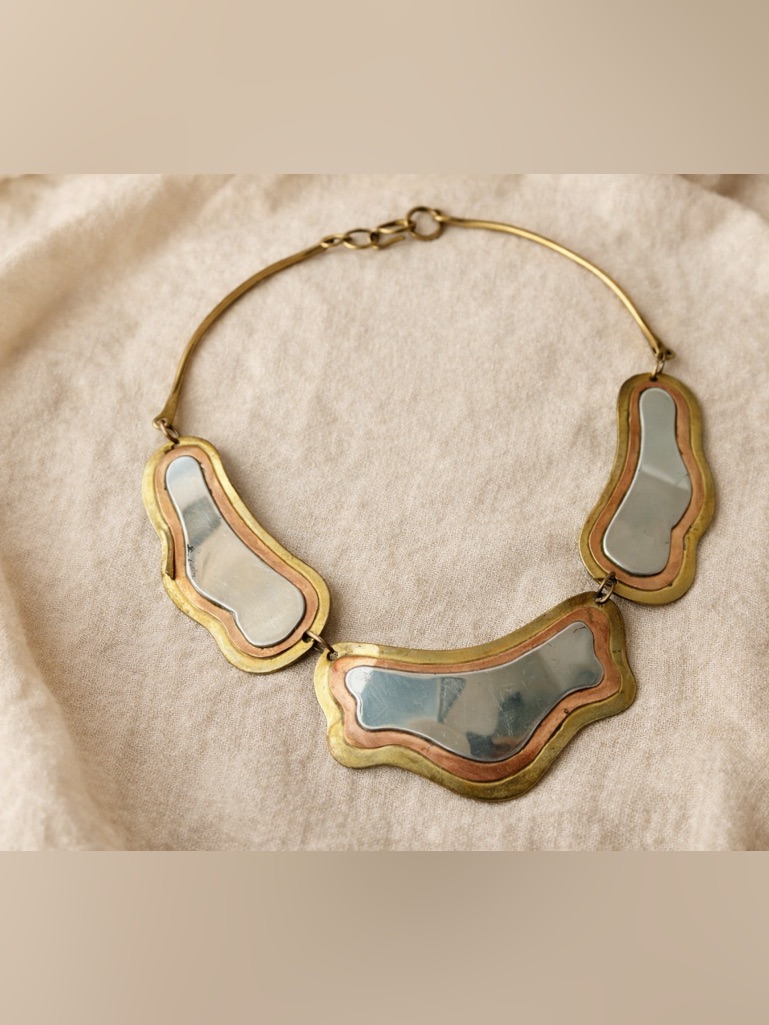 Vintage Choker Mixed Metal Brass Copper Artisan Modernist